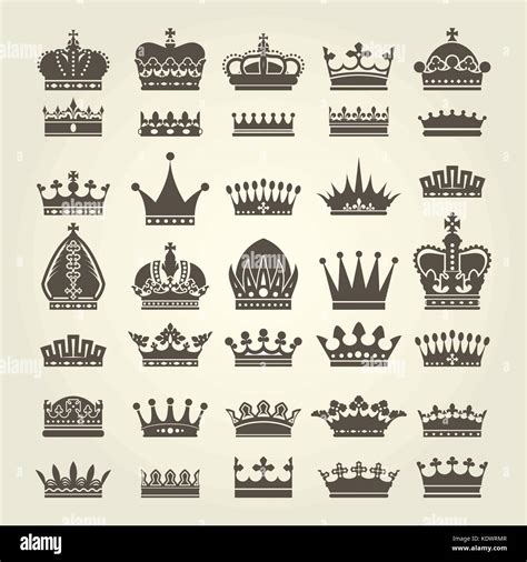 Crown Icons Set Monarchy Authority And Royal Symbols Stock Vector
