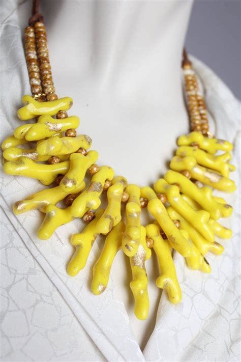 Bright Neon Yellow Coral Necklace Chunky Yellow Statement Necklace