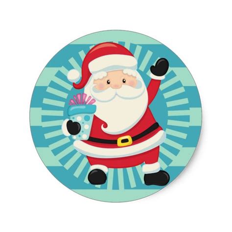 Santa Claus Vintage Santa Blue Aqua Christmas Classic Round Sticker