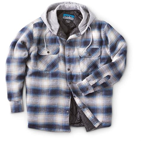 Mens Snap Front Quilted Hooded Flannel Shirt 639200 Insulated