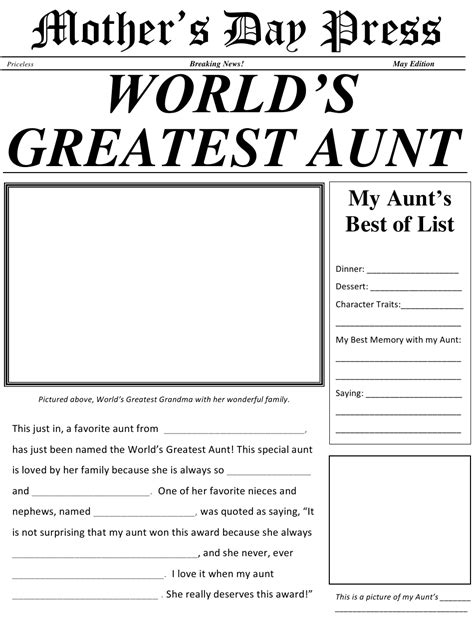 Worlds Greatest Aunt Newspaper Template Download Printable Pdf