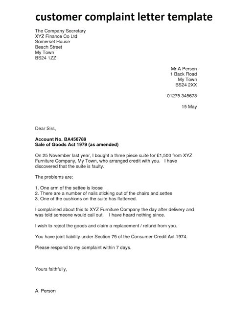Complaint Letter Template October 2012