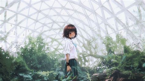 Download 1920x1080 Botanical Garden Anime Girl Brown
