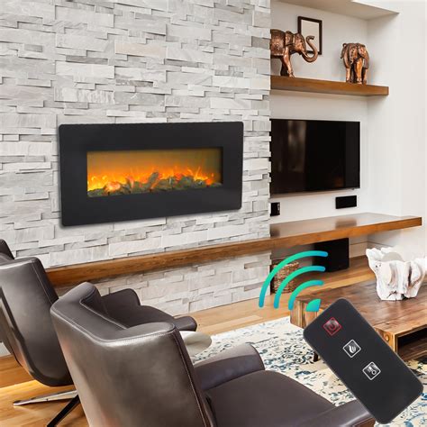 Patent pending 3d flame effect technology features realistic flames that dance on and behind the logs. Veryke 42" Wall Mount Fireplace Heater, Wall Hanging Space ...