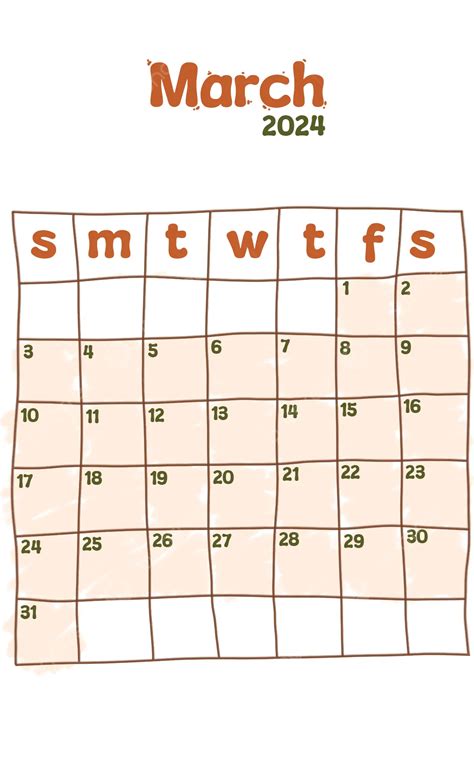 March 2024 Calendar Design Monthly Calendar March 2024 Simple Cute