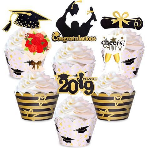 Buy Graduation Cupcake Toppers And Wrapper 2019 Glitter Cake