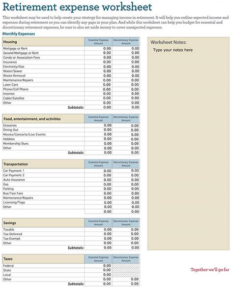 Free Retirement Budget Worksheets Guideexamples