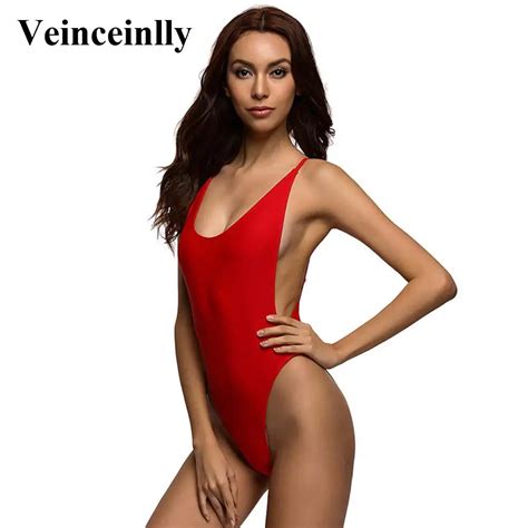 2018 Red Scoop Back Sexy High Cut Leg One Piece Swimsuit Women Swimwear Female Bather Bathing