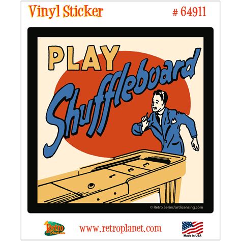Play Shuffleboard Retro Sports Vinyl Sticker Vintage Style Laptop Decal