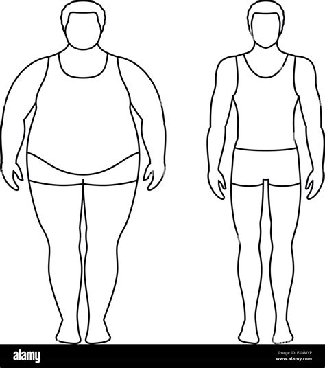 Vector Illustration Of A Man Before And After Weight Loss Male Body Contours Successful Diet