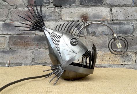 Table Lamp Angler Fish Art Metal Sculpture Steampunk Lamp Etsy In