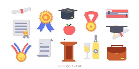 Graduation Elements Flat Set Vector Download