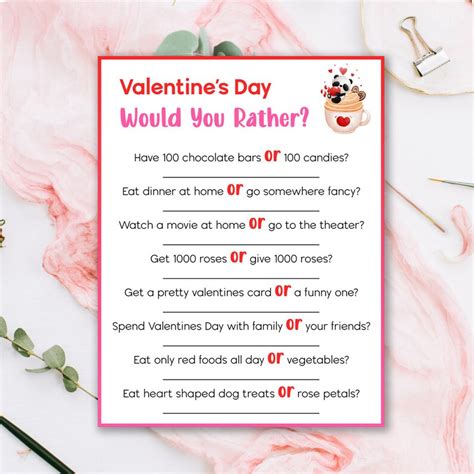 Valentines Would You Rather Game For Kids Printable Etsy