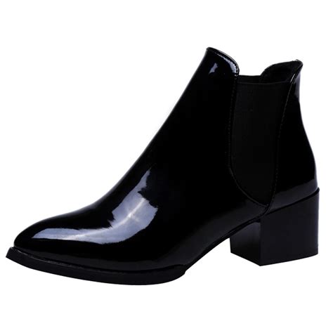 new fashion women boots sexy boots women ankle boots elasticated patent leather pointed toe low