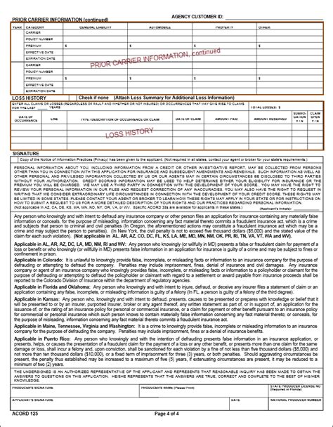 Acord 125 Commercial Application Form