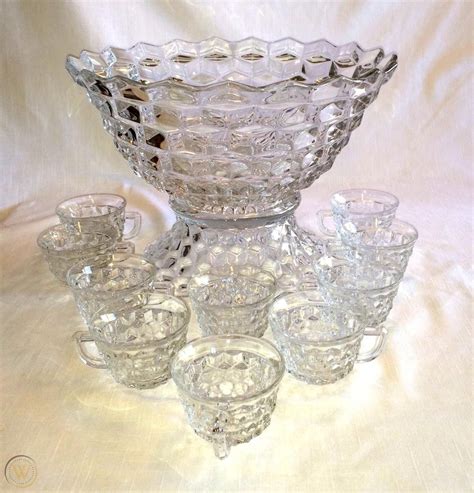 Vintage Fostoria American Glass Clear 14 Punch Bowl Base And 10 Cups 1753940660