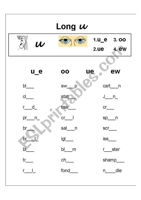 Long Vowel U Spelling Worksheet Esl Worksheet By Ronel