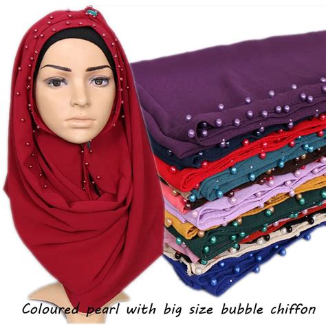 big size bubble chiffon shawls scarf coloured beads pearl scarves shawls women s muslim wrap
