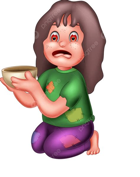 Poor Beggar Woman In Green Shirt Cartoon Cartoon Graphic Children