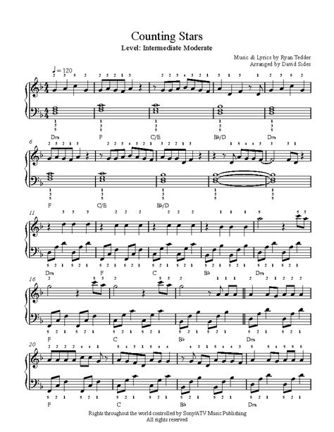 Counting Stars By One Republic Sheet Music And Lesson Intermediate Level