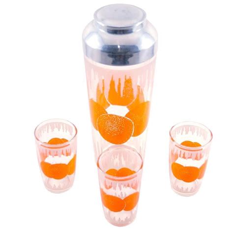 1940s Vintage Hazel Atlas Oranges Cocktail Shaker And Glasses Set Available At The Hour