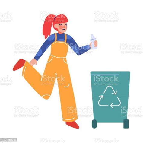 Girl Collecting Plastic Wastes Into Trash Bin Children Picking Up