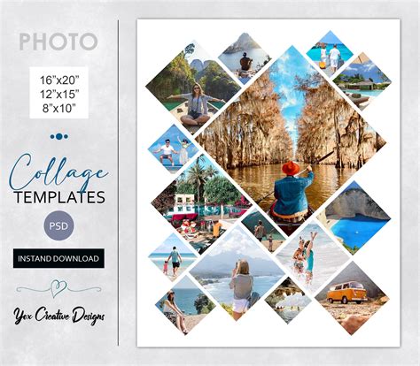 Photo Collage Template In Diamond Shape Personalized Gift Etsy UK