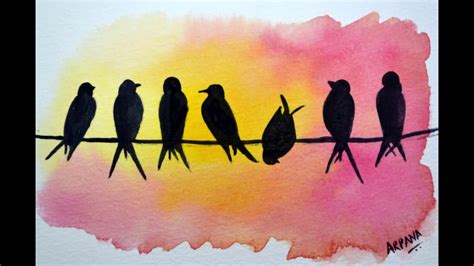 Bird On A Wire Watercolor Painting For Beginners Camlin Artist