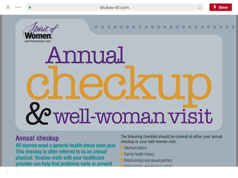Annual Well Woman Checkup Factsheet Health Check Checkup Medical