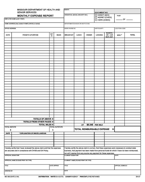 Printable Expense Report Sheet
