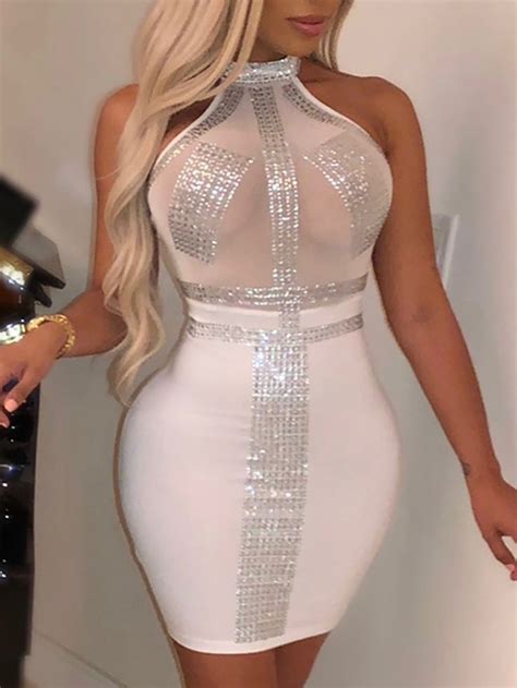 See Through Hot Stamping Halter Bodycon Dress