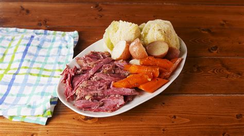 Thinly slice corned beef against the grain and serve with potatoes, carrots and cabbage, garnished with mustard and parsley, if desired. Corned Beef And Cabbage Instant Pot : Corned Beef And ...