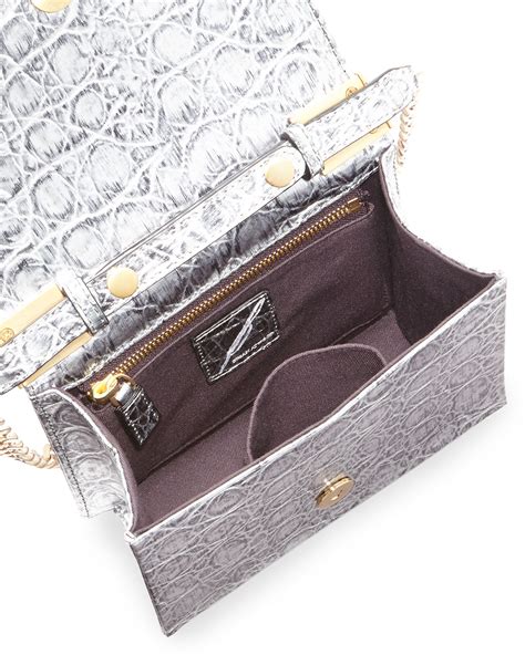 B Brian Atwood Ava Metallic Croc Print Shoulder Bag In Silver Lyst
