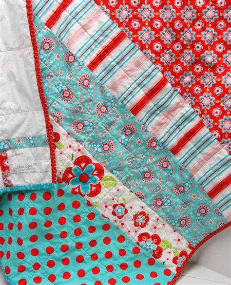Baby Quilt Breezy In Red Turquoise Aqua Pink By Moonspiritstudios