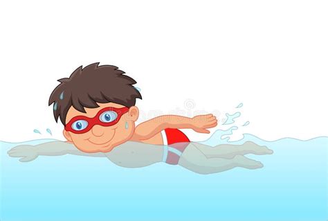 Schwimmer Des Kleinen Jungen Der Karikatur Im Swimmingpool Vektor