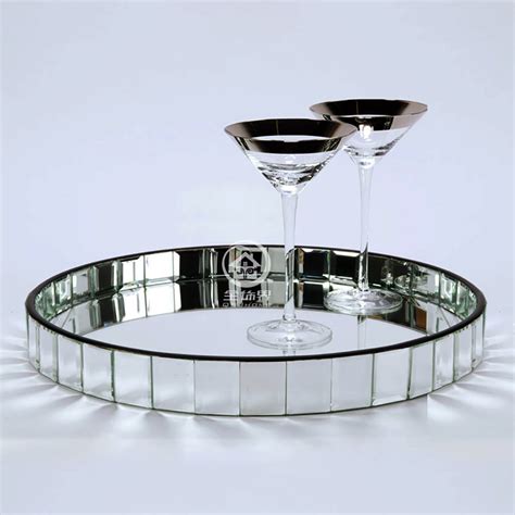 Round Glass Mirrored Tray Modern Wine Tray Storage Tray Wedding Decor Large D F0021 