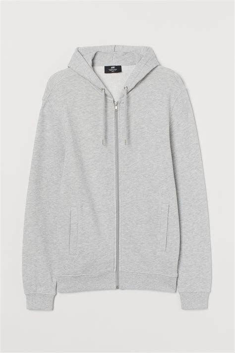 Regular Fit Zip Through Hoodie Grey Marl Men Handm Ie Jackets