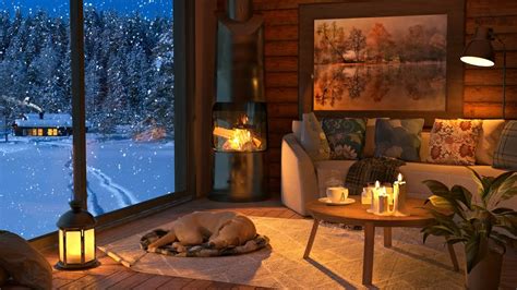 Cozy Winter Cabin Ambience With Snowstorm And Fireplace Sounds For Fall