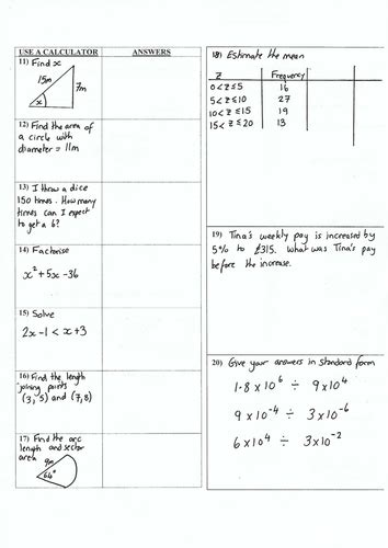 Higher Gcse Maths Revision Sheets Teaching Resources