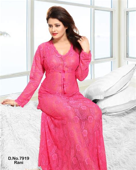 Rani Pink Women Sexy Long Dressing Night Gown Sheer Dress Nightgown Ni