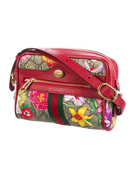 Gucci Gg Supreme Flora Mini Ophidia Bag Red Crossbody Bags Handbags
