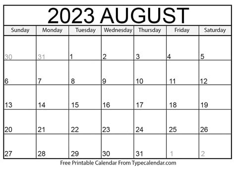 Free Printable August 2023 Calendars Download