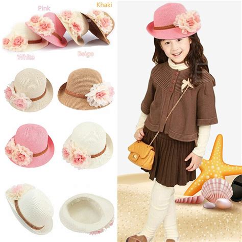 2019 New Arrivals Girl Flap Straw Candy Color Straw Sunhats Beach Wide Brim Princess Floral