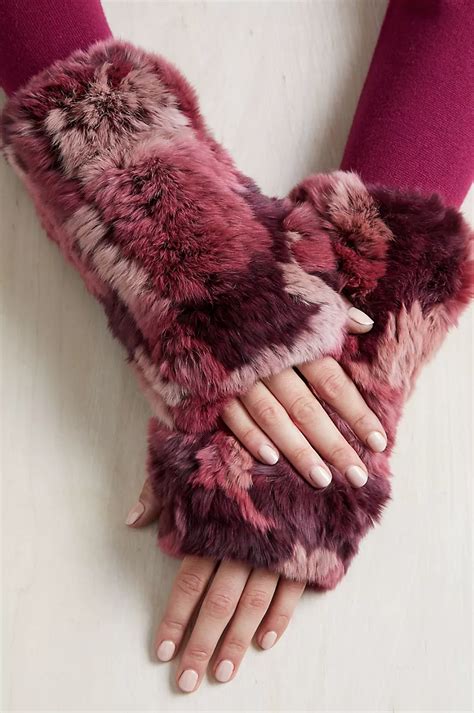 Womens Knitted Rex Rabbit Fur Fingerless Gloves Overland