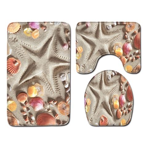 Piece Bathroom Rug Set Seashells Starfish Beach Toilet Lid Cover Soft Bath Mat Ebay