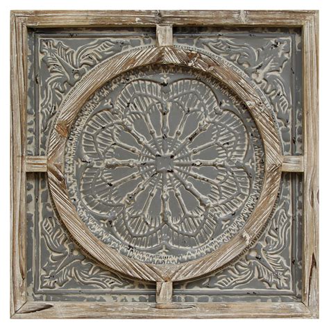 Create your own diy decorative wood picture frames! Wood Frame with Grey Metal Wall Decor- 28x28 in. | At Home