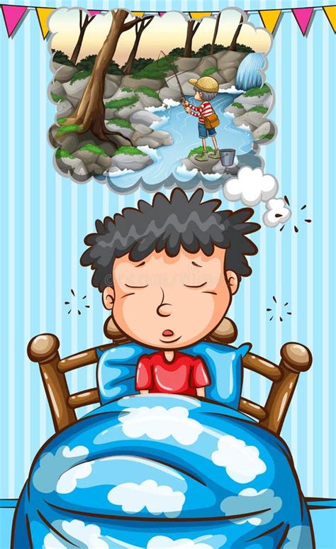 Boy In Bed Dreaming Of Fishing Stock Vector Illustration Of Dreaming