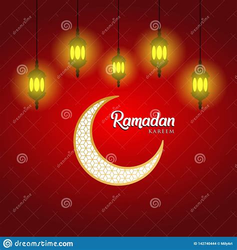 Ramadan Kareem Greeting Card Design With Arabic Lanterns And Golden