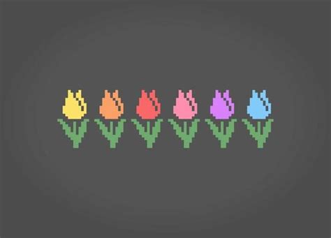 Flor De Tulipán De 8 Bits De Píxeles Conjunto De Flores Para Patrones
