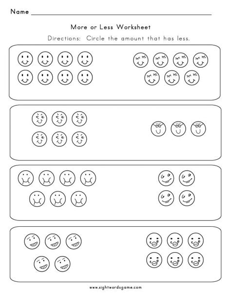 More Less Or Equal Sight Words Reading Writing Spelling And Worksheets